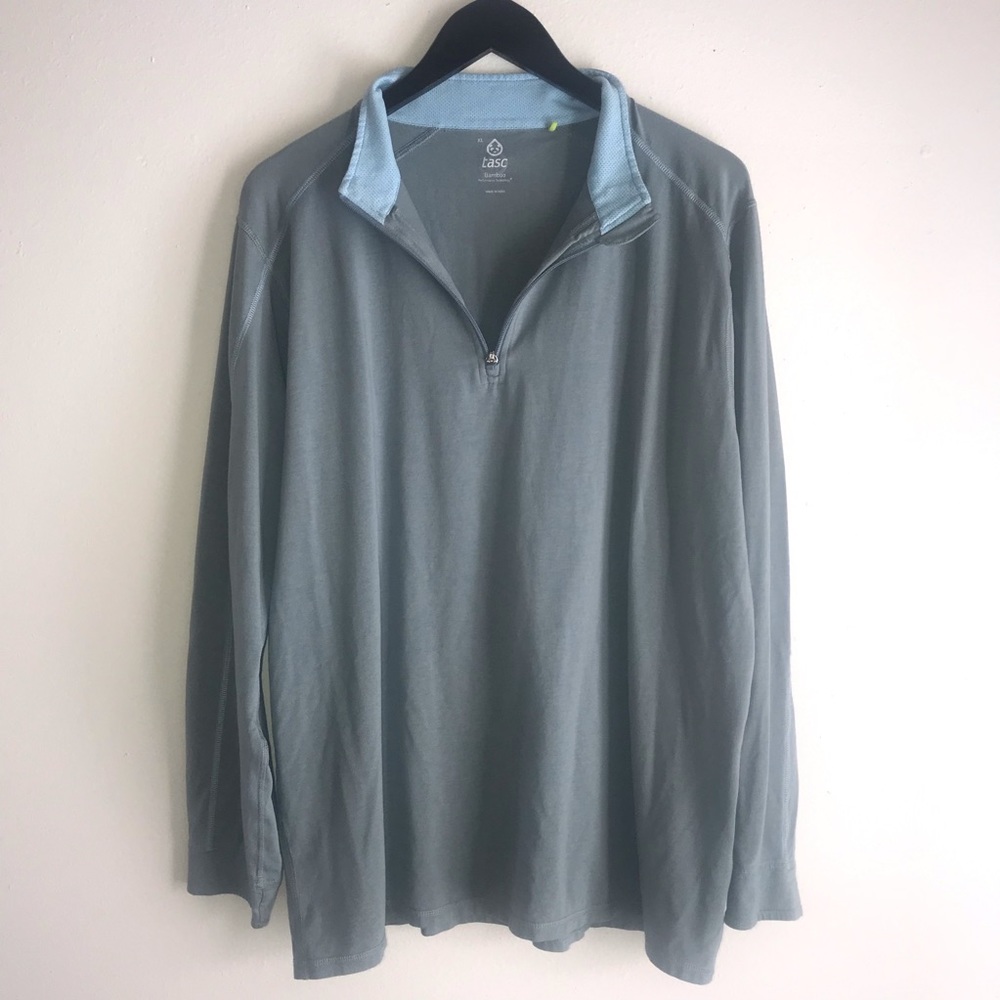 TASC Bamboo XL Performance Quarter Zip Shirt Light Sea Green w/ Baby Blue Collar